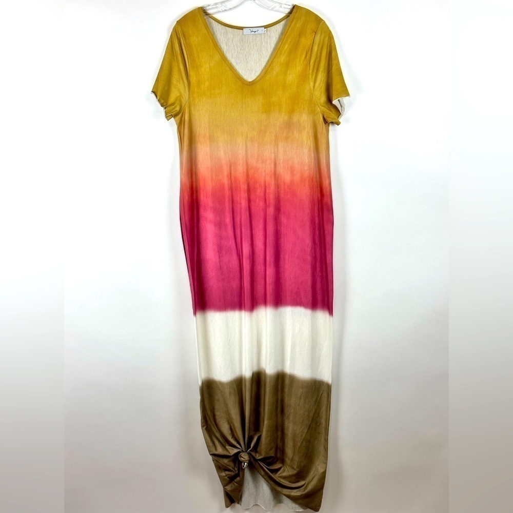 Women's V-Neck Color Block Ombre Maxi Dress - Picture 1 of 7